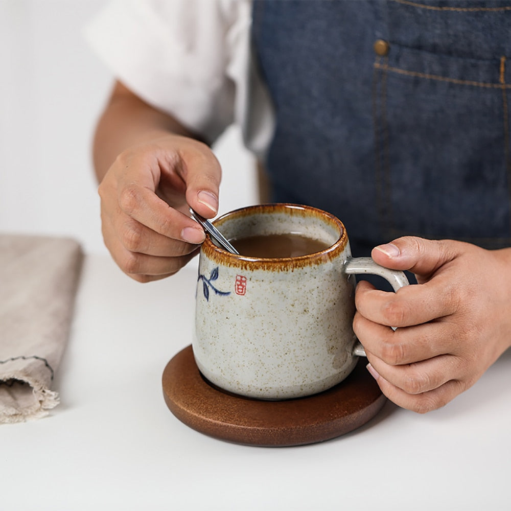 Ceramic Coffee Mug With Lid - Japanese-Inspired Retro Charm