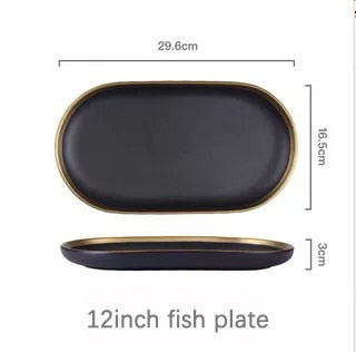 Black Tableware Set Ceramic Dinner Plate Dishes Plates and Bowls Set