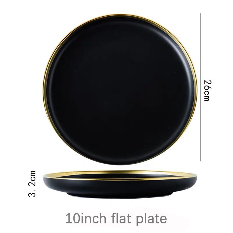 Black Tableware Set Ceramic Dinner Plate Dishes Plates and Bowls Set