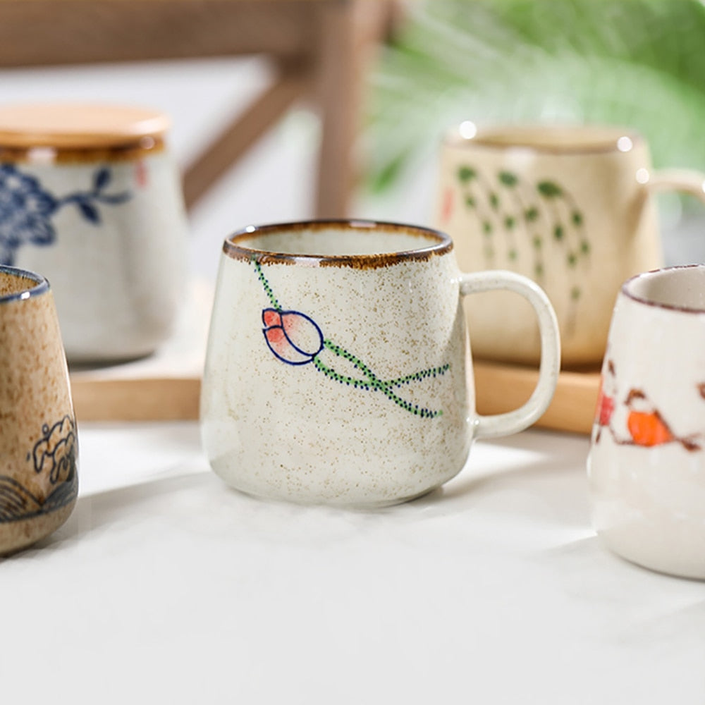 Ceramic Coffee Mug With Lid - Japanese-Inspired Retro Charm