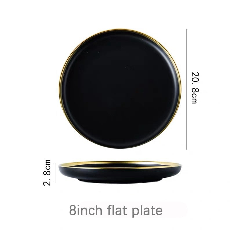 Black Tableware Set Ceramic Dinner Plate Dishes Plates and Bowls Set