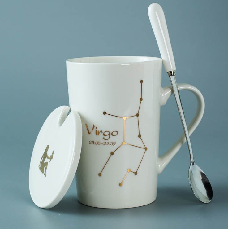 Zodiac Porcelain Mug with Spoon & Lid