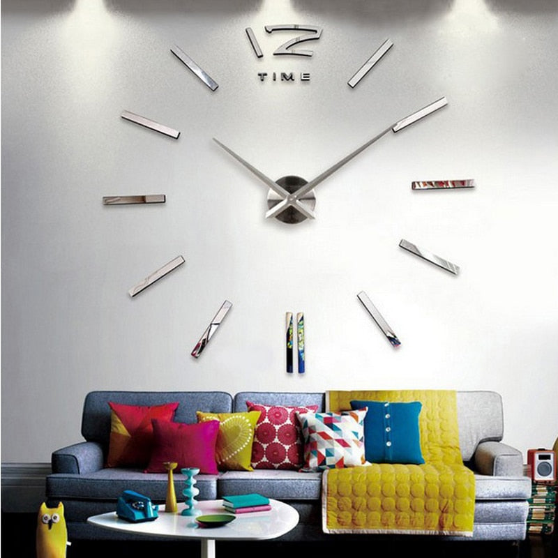 3d real big wall clock rushed mirror wall sticker