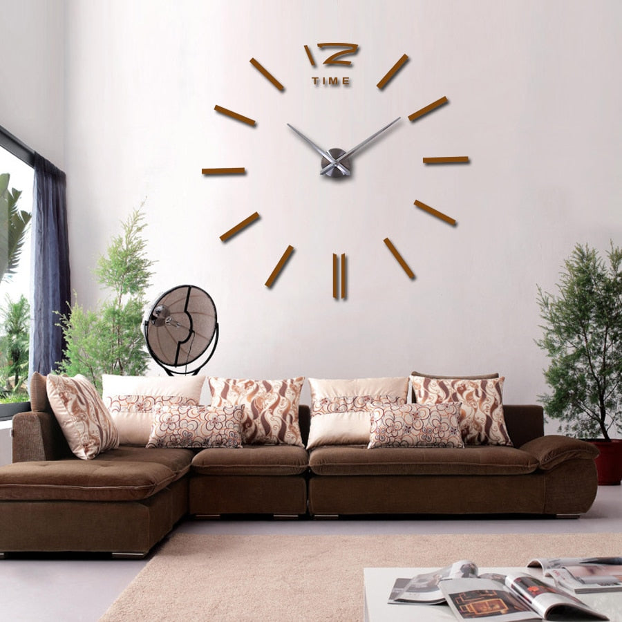 3d real big wall clock rushed mirror wall sticker