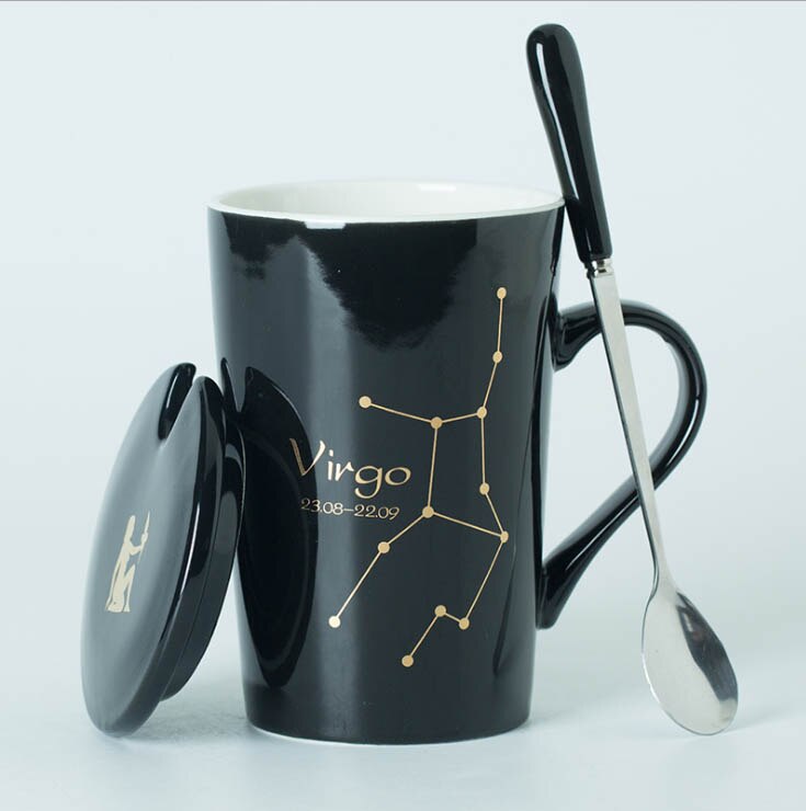 Zodiac Porcelain Mug with Spoon & Lid