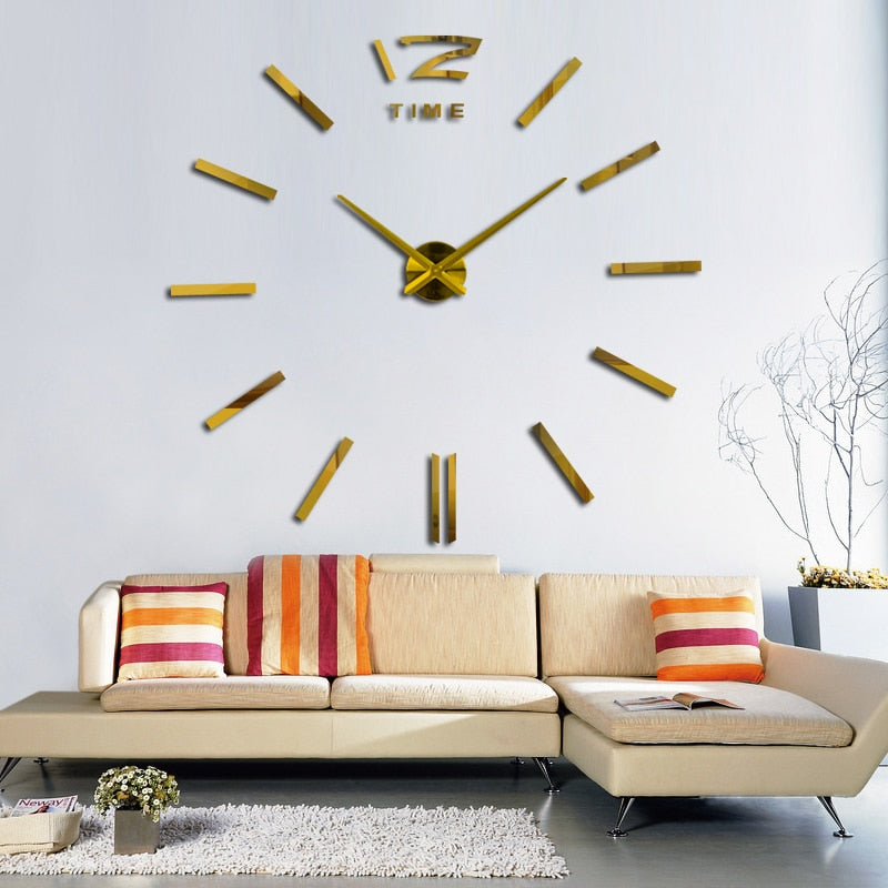 3d real big wall clock rushed mirror wall sticker