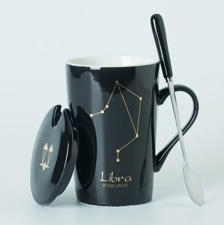 Zodiac Porcelain Mug with Spoon & Lid