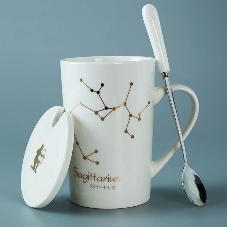 Zodiac Porcelain Mug with Spoon & Lid