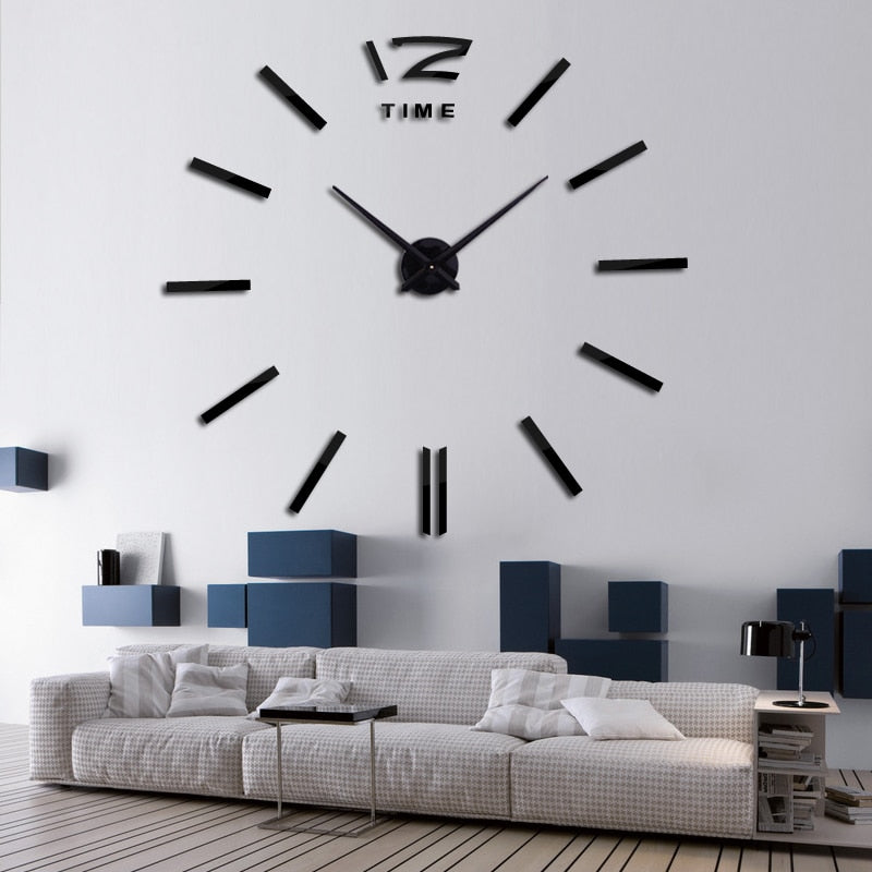 3d real big wall clock rushed mirror wall sticker