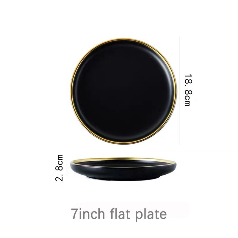 Black Tableware Set Ceramic Dinner Plate Dishes Plates and Bowls Set