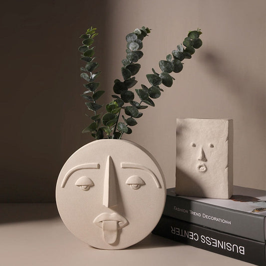 Nordic Style Modern Face Mask Ceramic Vase