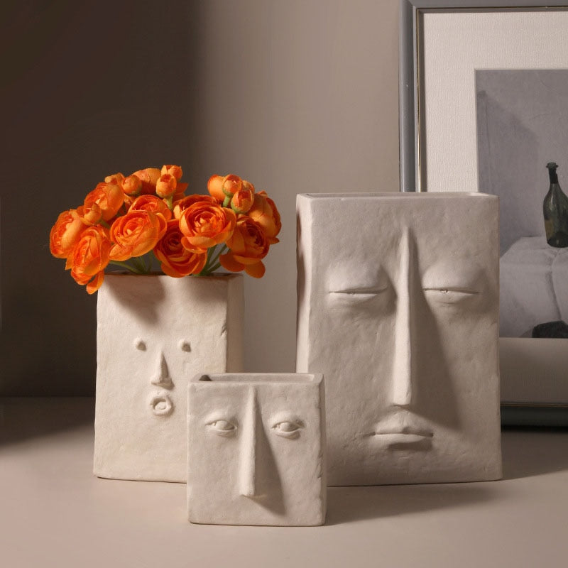 Nordic Style Modern Face Mask Ceramic Vase