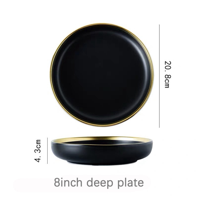 Black Tableware Set Ceramic Dinner Plate Dishes Plates and Bowls Set