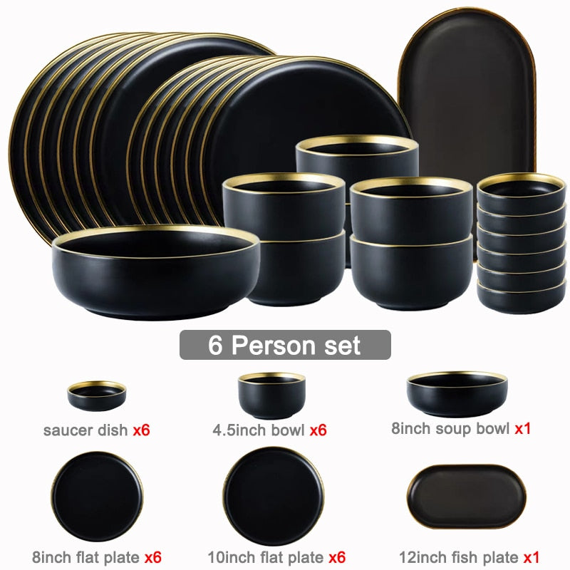 Black Tableware Set Ceramic Dinner Plate Dishes Plates and Bowls Set