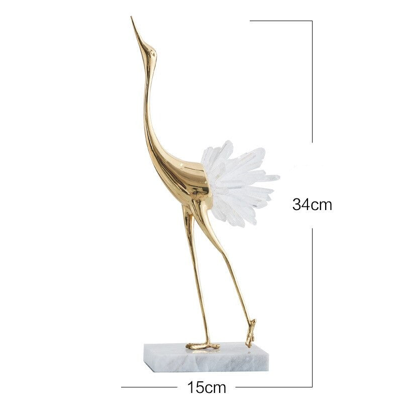 Modern light luxury crystal copper crane animal decoration