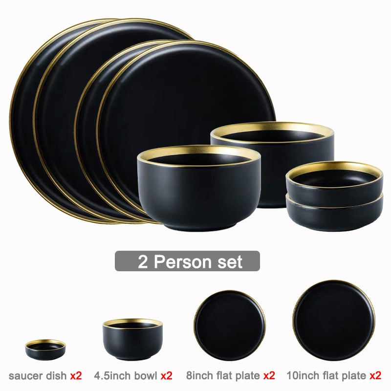 Black Tableware Set Ceramic Dinner Plate Dishes Plates and Bowls Set