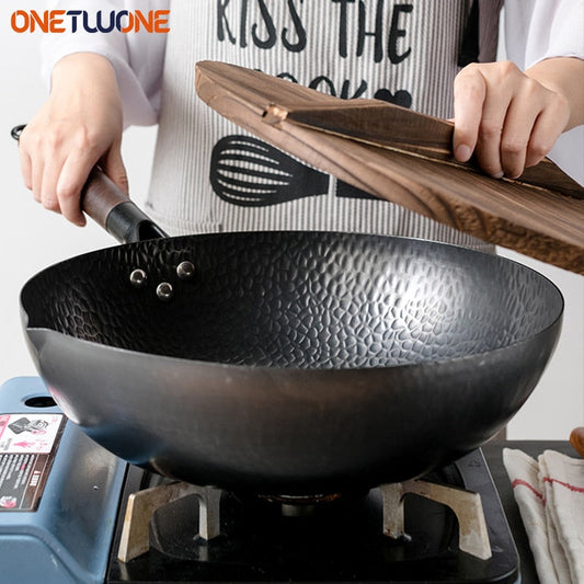 Iron Wok High Quality Traditional Cookware Iron Wok Non-stick Pan Non-coating Pan Kitchen Cookware