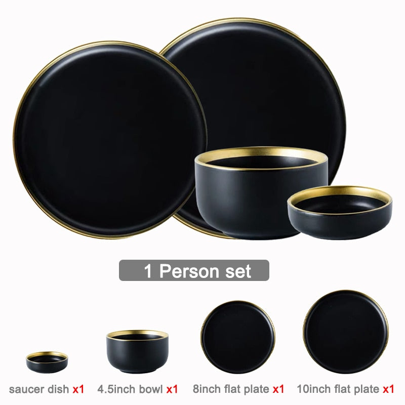 Black Tableware Set Ceramic Dinner Plate Dishes Plates and Bowls Set