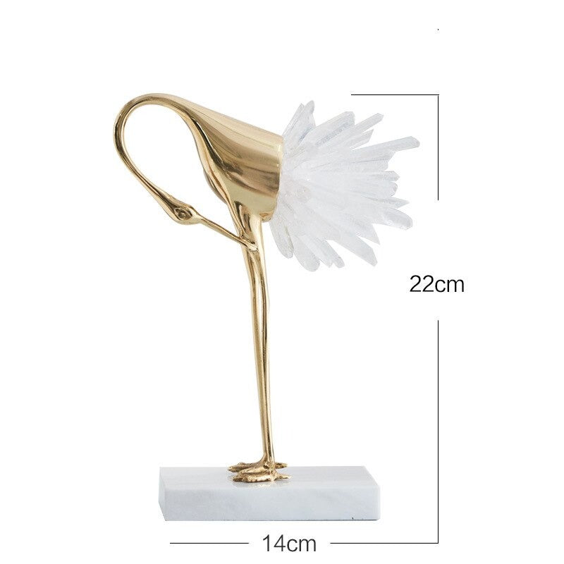 Modern light luxury crystal copper crane animal decoration