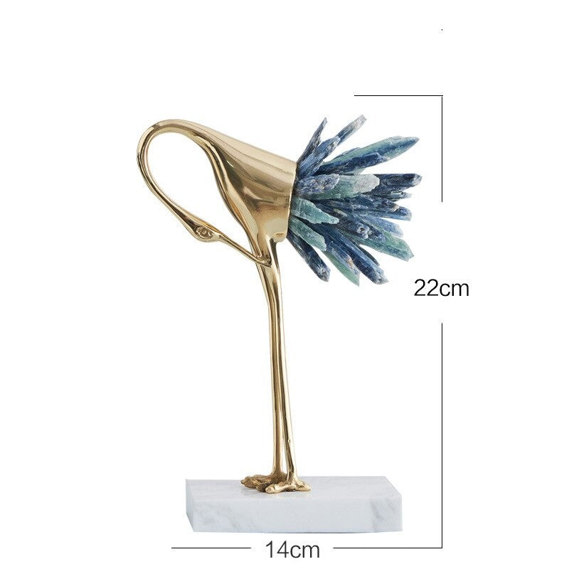 Modern light luxury crystal copper crane animal decoration