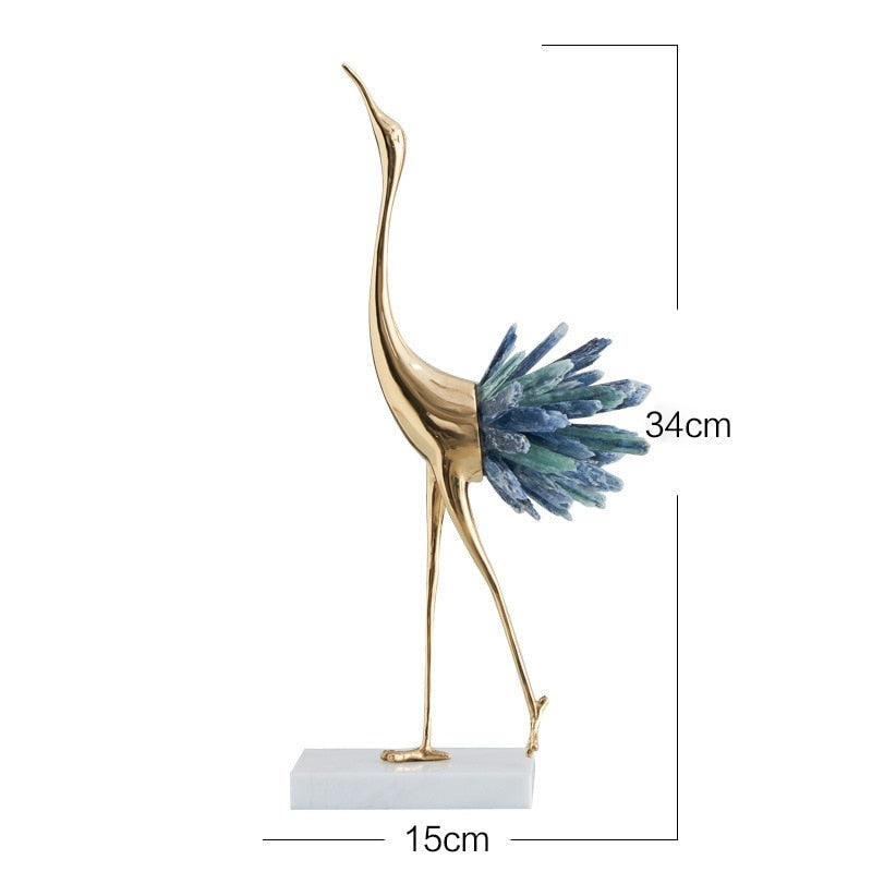 Modern light luxury crystal copper crane animal decoration