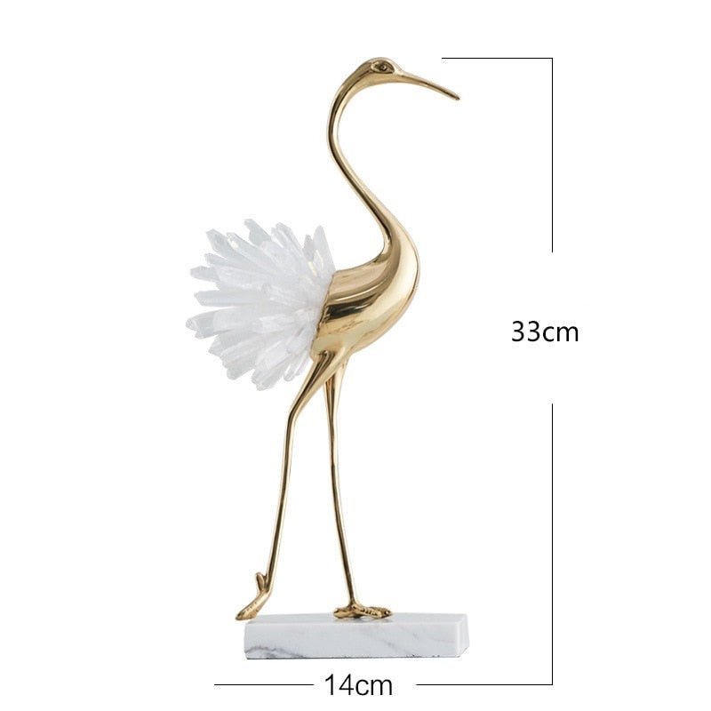 Modern light luxury crystal copper crane animal decoration