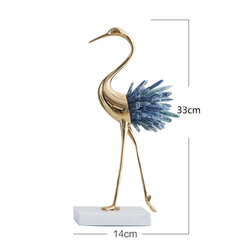 Modern light luxury crystal copper crane animal decoration