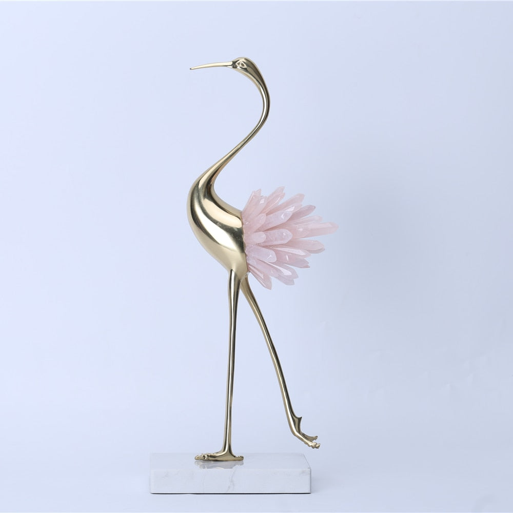 Modern light luxury crystal copper crane animal decoration