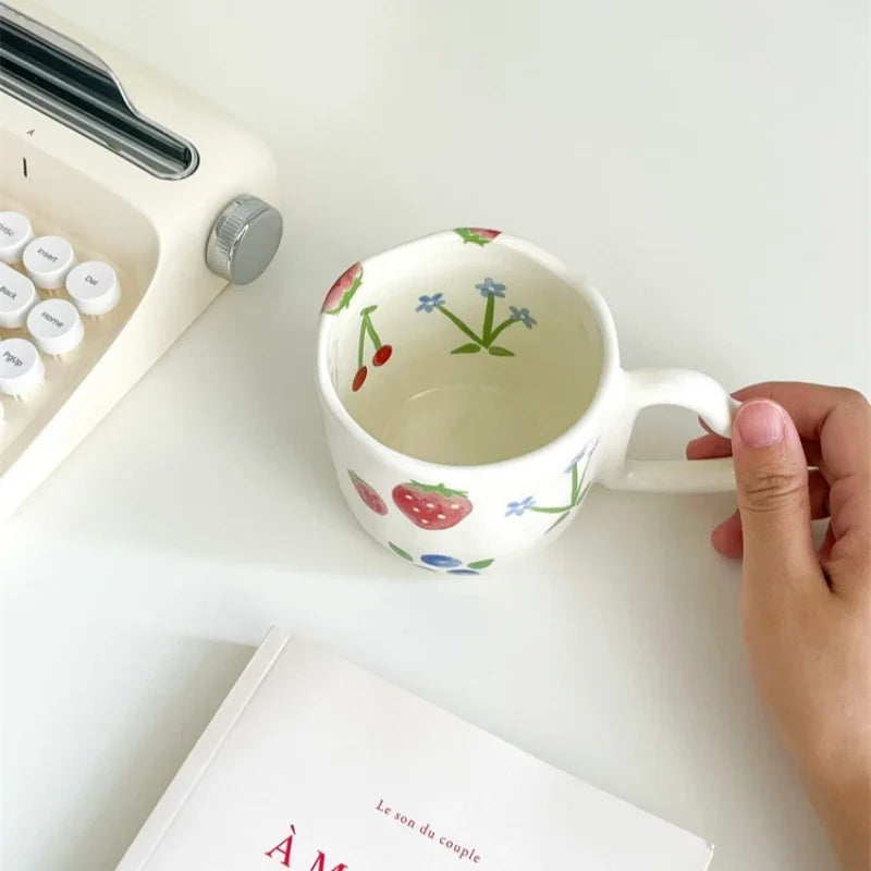 Cute Ceramic Mug – Hand-Painted Floral Tea & Milk Cup