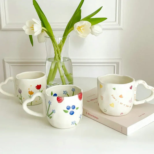 Cute Ceramic Mug – Hand-Painted Floral Tea & Milk Cup